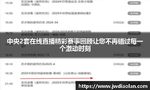 中央2套在线直播精彩赛事回顾让您不再错过每一个激动时刻